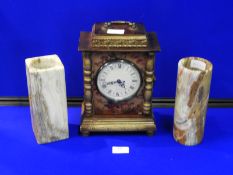 Two Marble Vases and Decorative Storage Box Clock