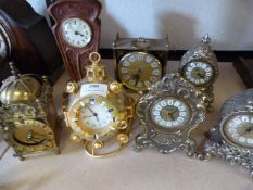 Seven Assorted Brass & Wood Effect Mantel Clocks