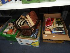 Four Boxes and a Basket Containing Books