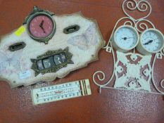 Reproduction Clock with Calendar & Thermometer, and a Metal Framed Clock with Thermometer