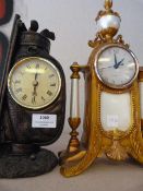 Novelty Golf Bag Clock and an Antique Effect Battery Operated Mantel Clock