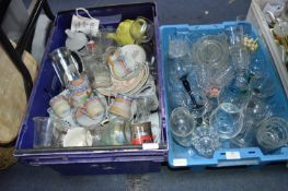 Two Crates of Household Items; Glassware, Plates,