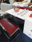 Vintage White Kitchen Table with Two Red & Chrome