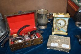 Carriage Clock, Jewellery Box and Contents, etc.