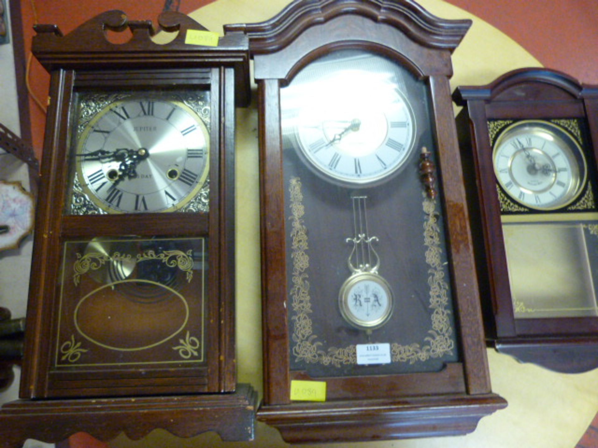 Reproduction Mantel Clock and Two Reproduction Wall Clocks