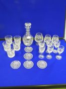 Cut Glass Decanter, Wine Glasses, Tumblers, and Br