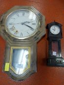 Reproduction Art Deco Battery Operated Wall Clock and a Miniature Grandfather Clock