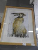 Framed Print of a Hare Titled "The Boss" by Sarah Pye