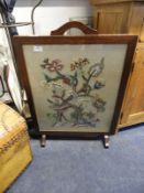 Wooden Framed Fire Screen with Embroidered Detail