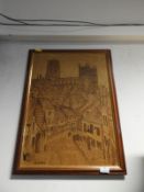 Pyrography Picture of a Street Scene