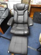 Dark Brown Leather Reclining Armchair with Footsto