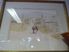 Gilt Framed Water Colour by Roger Davis - Man Lead