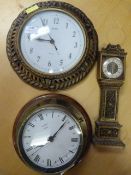 Miniature Grandfather Clock and Two Wall Clocks (one glass cracked)