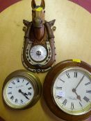 Equestrian Themed Barometer and Two Reproduction Wall Clocks