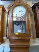 Antique Wood Cased Wall Clock with Carved Decoration and Inlay