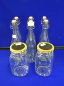 Six Large Sealable Bottles and Two Jars