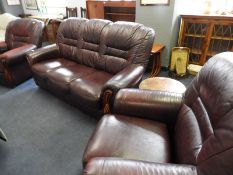 Red Claret Leather Three Piece Suite Comprising Th