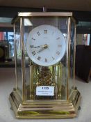 Brass Mantel Clock with Etched Glass Case (one panel cracked)