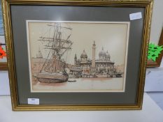 Gilt Framed Picture of Hull Dock