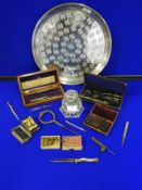 Vintage Boxed Compasses, Inkwell, etc.