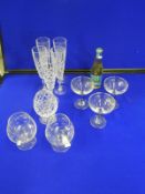 Three Babycham Glasses plus Bottle, and Crystal Glasses