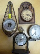 Three Assorted Wall and Mantel Clocks and a Barometer
