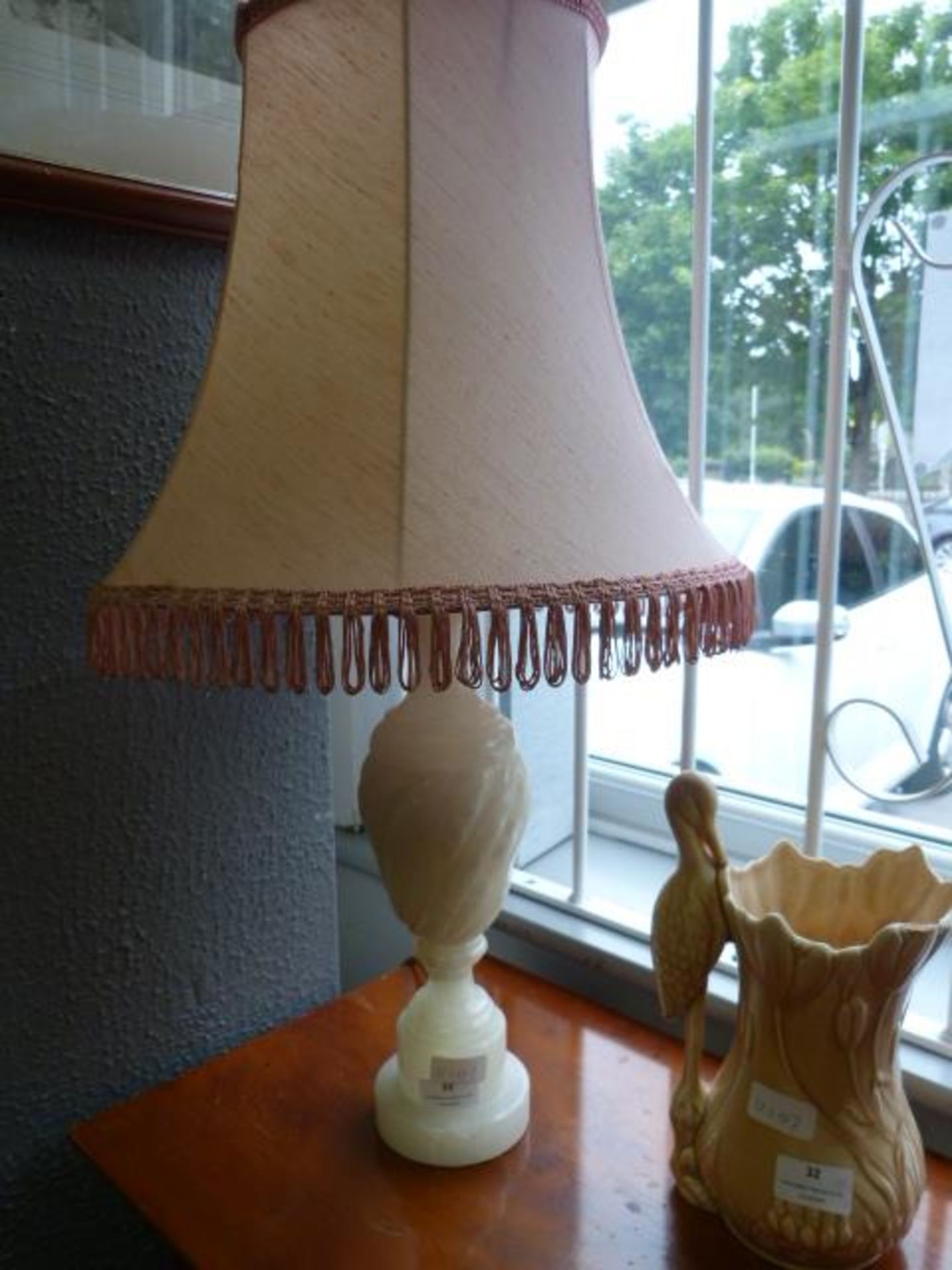 Soapstone Lamp with Pink Shade