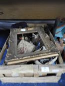 Box Containing Vintage Handles, Wheels, Picture Fr