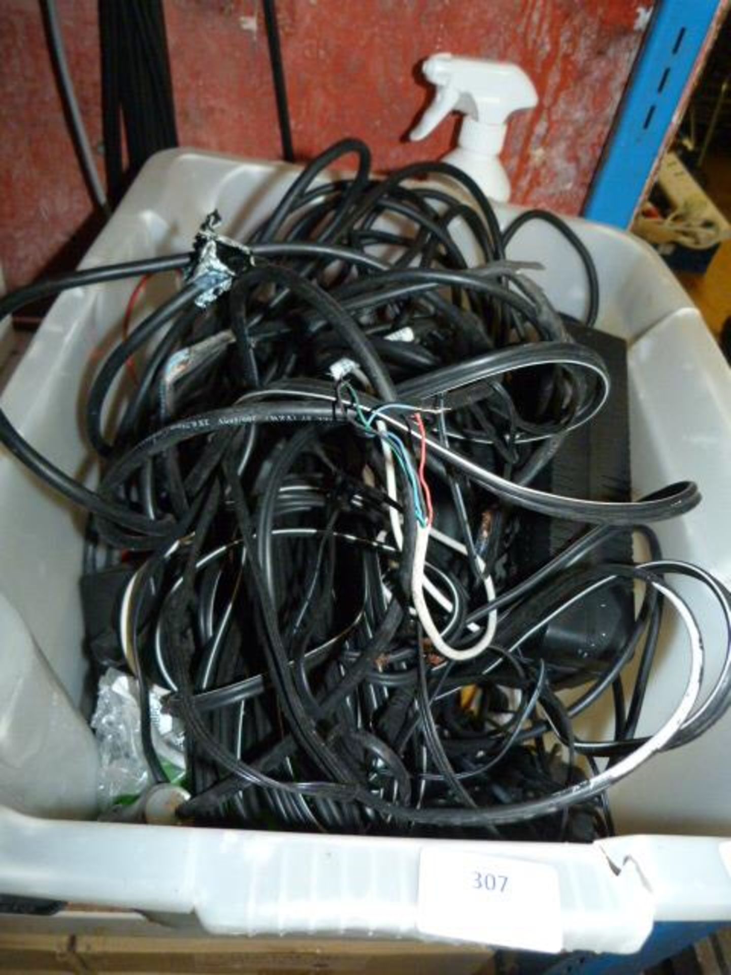 Box of Assorted Power Cables, Chargers, LED Lights