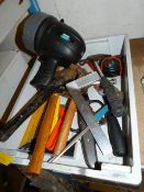 Tray of Assorted Hand Tools, Vice Grips, Axes, Ham