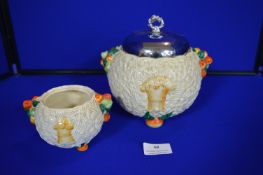 Clarise Cliff Celtic Harvet Pattern Biscuit Barrell plus Matching Pot (no lid)