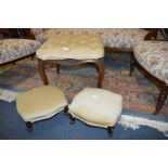 Carved Mahogany Stool and Two Matching Footstools