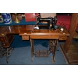 Singer Treadle Sewing Machine with Electric Motor Addition
