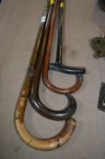 Four Vintage Walking Canes with Silver Mounts, Farrells, etc.