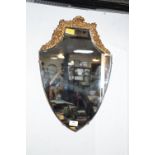1930's Beveled Edge Shield Shaped Mirror with Gilt Floral Decoration