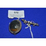 Two Brooches with Agate Cabochon and One Unmarked