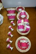 Vintage Part Tea Set in Cerise & Gold Thirty-Three Pieces