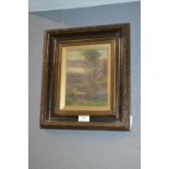 Victorian Framed Oil on Board Garden Study by A. Holland
