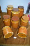 Eight Hornsea Pottery Saffron Pattern Storage Jars