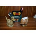Two Beswick Beneagles and One McGibbons Miniature Scotch Whiskey Decanters (all full)