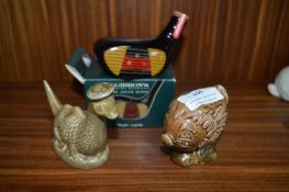 Two Beswick Beneagles and One McGibbons Miniature Scotch Whiskey Decanters (all full)