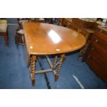 Edwardian Oak Oval Drop Leaf Dining Table with Barley Twist Legs