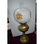 Brass Oil Lamp with Floral White Shade