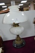 Victorian Oil Lamp with White Glass Shade and Reservoir