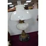 Victorian Oil Lamp with White Glass Shade and Reservoir