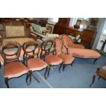 Victorian Pink Upholstered Suite Comprising Chaise Lounge, Nursing Chair, and Six Side Chairs