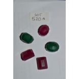 Three Rubies and Two Zambian Emeralds 76.55ct Total