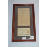 Framed Bill and Receipt from Powolny's Hull 1936