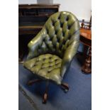 Green Leather Chesterfield Wingback Swivel Chair