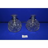 Pair of Cut Glass Scent Bottles with Sterling Silver Tops